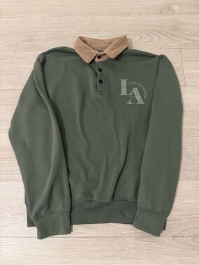 Eighty Eight Olive Green Pullover with Tan Corduroy Collar